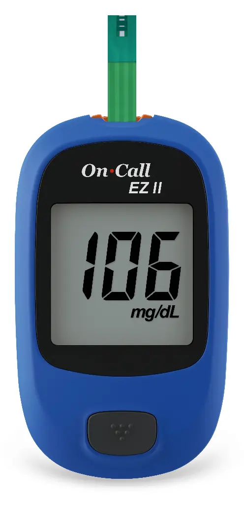 Bộ máy đo đường huyết (Oncall EZII Blood Glucose Meter) kèm que, gồm 01 máy và 01 hộp que Plus dạng lọ 25 test