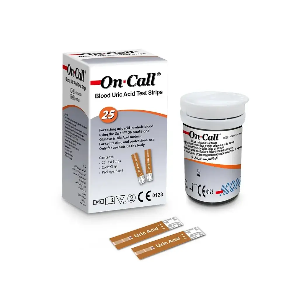 Que thử đường huyết và axit uric (Oncall Blood Uric Acid Test Strip) (Hộp 50 test)