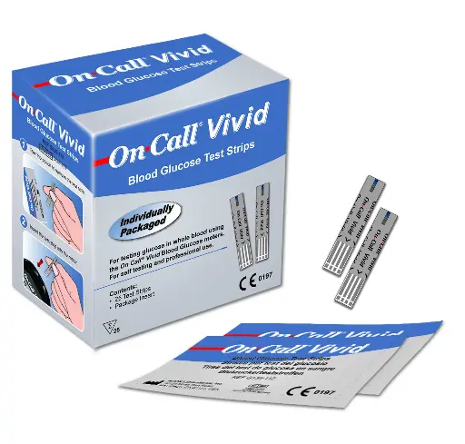 [G135-112] Que thử đường huyết (Oncall Vivid Blood Glucose Test Strip) (Hộp 25 test) (Box 25)