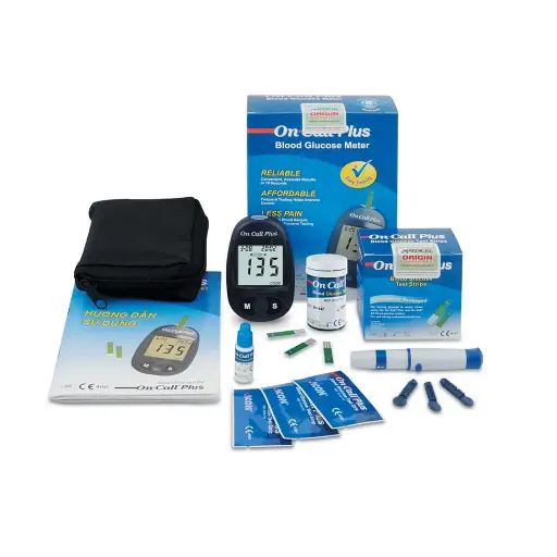 Máy đo đường huyết (Oncall Plus Blood Glucose Meter) kèm que, gồm 01 máy và 01 hộp que 25 lọ (Gói 1)