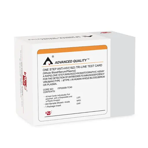 [ITP02006-TC40] Định tính phát hiện kháng thể kháng virus HIV tuýp 1 (bao gồm nhóm O) và/hoặc HIV tuýp 2 trong máu toàn phần, huyết thanh hoặc huyết tương của người (Rapid Anti-HIV Test - 40 test/hộp - dạng khay) (40 xét nghiệm/hộp)